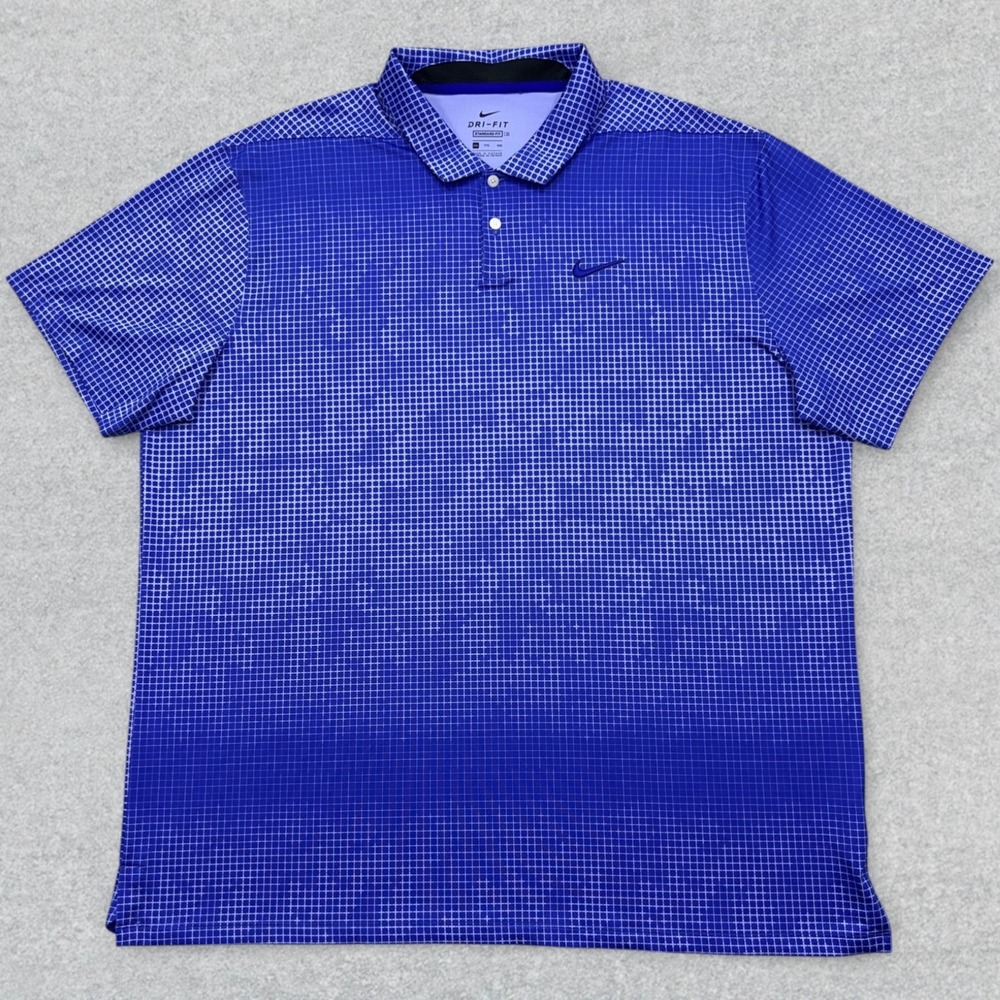 Nike Polo Shirt Men's 2XL Blue Grid Vapor Concord Dri-Fit Performance Golf